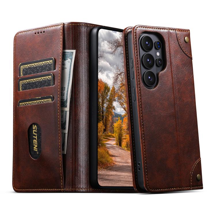 For Samsug Galaxy S25 Ultra 5G Suteni Baroque Calf Texture Buckle Wallet Leather Phone Case