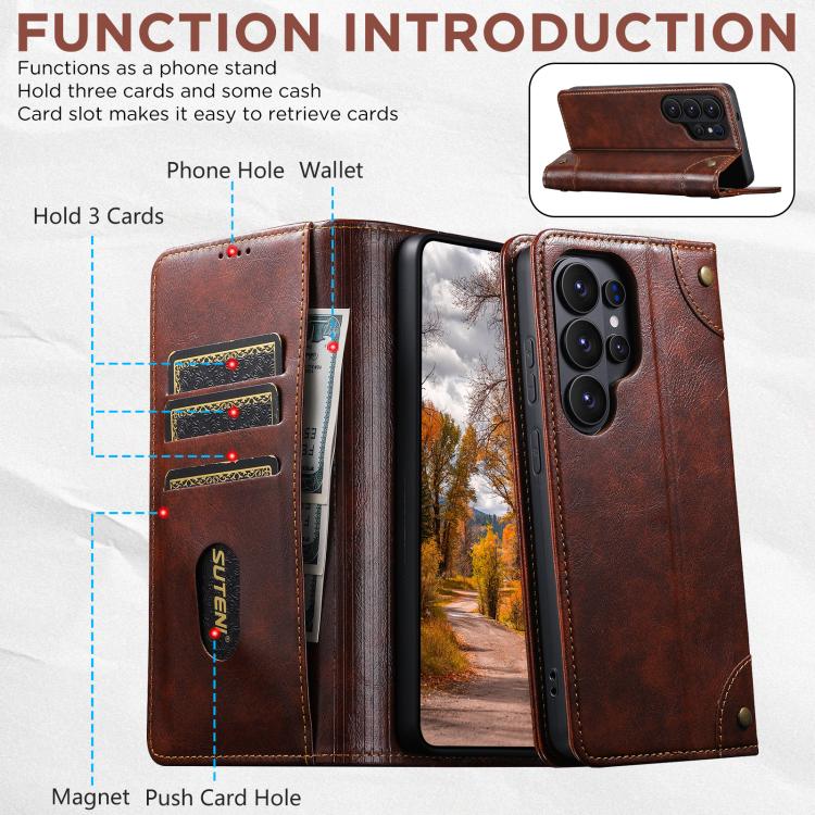 For Samsug Galaxy S25 Ultra 5G Suteni Baroque Calf Texture Buckle Wallet Leather Phone Case
