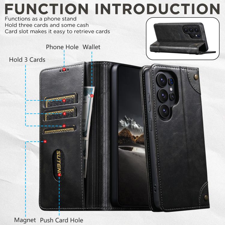For Samsug Galaxy S26 Ultra 5G Suteni Baroque Calf Texture Buckle Wallet Leather Phone Case