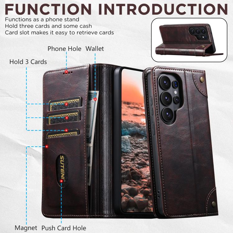 For Samsug Galaxy S26 Ultra 5G Suteni Baroque Calf Texture Buckle Wallet Leather Phone Case