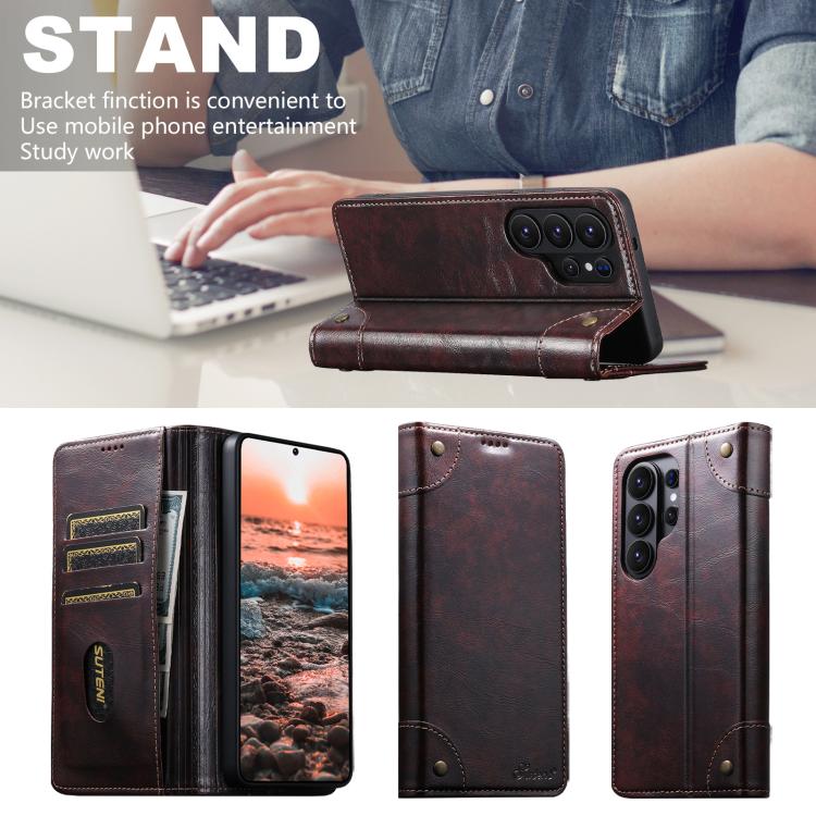 For Samsug Galaxy S26 Ultra 5G Suteni Baroque Calf Texture Buckle Wallet Leather Phone Case