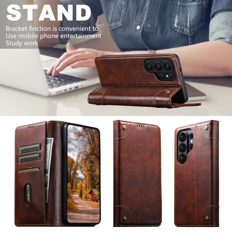 For Samsug Galaxy S26 Ultra 5G Suteni Baroque Calf Texture Buckle Wallet Leather Phone Case