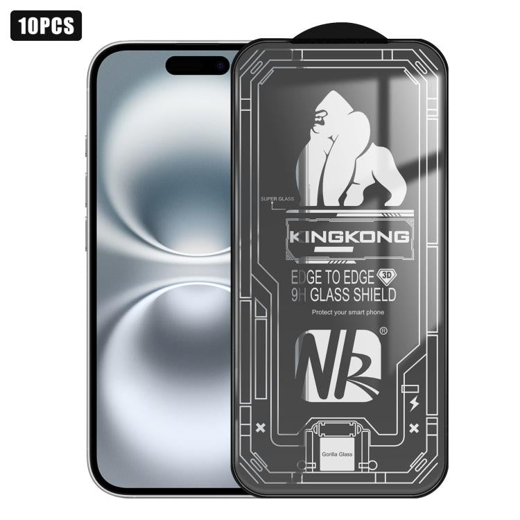 For iPhone 16 10pcs 3D Large Arc Edge Electroplated Explosion-Proof Scratch-Resistant Full-Screen HD Tempered Glass Film