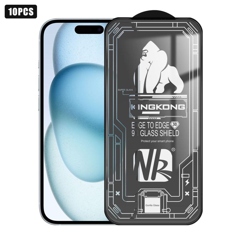 For iPhone 15 10pcs 3D Large Arc Edge Electroplated Explosion-Proof Scratch-Resistant Full-Screen HD Tempered Glass Film