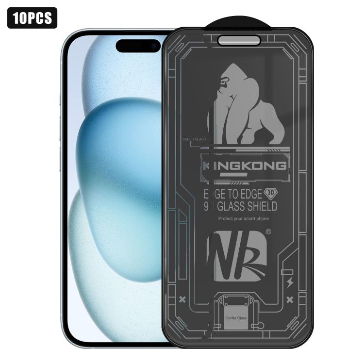 For iPhone 15 10pcs 3D Large Arc Edge Electroplated Explosion-Proof Scratch-Resistant Full-Screen 360 Privacy Tempered Glass Film
