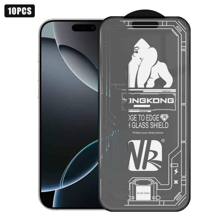 For iPhone 16 Pro 10pcs 3D Large Arc Edge Electroplated Explosion-Proof Scratch-Resistant Full-Screen Frosted HD Tempered Glass Film