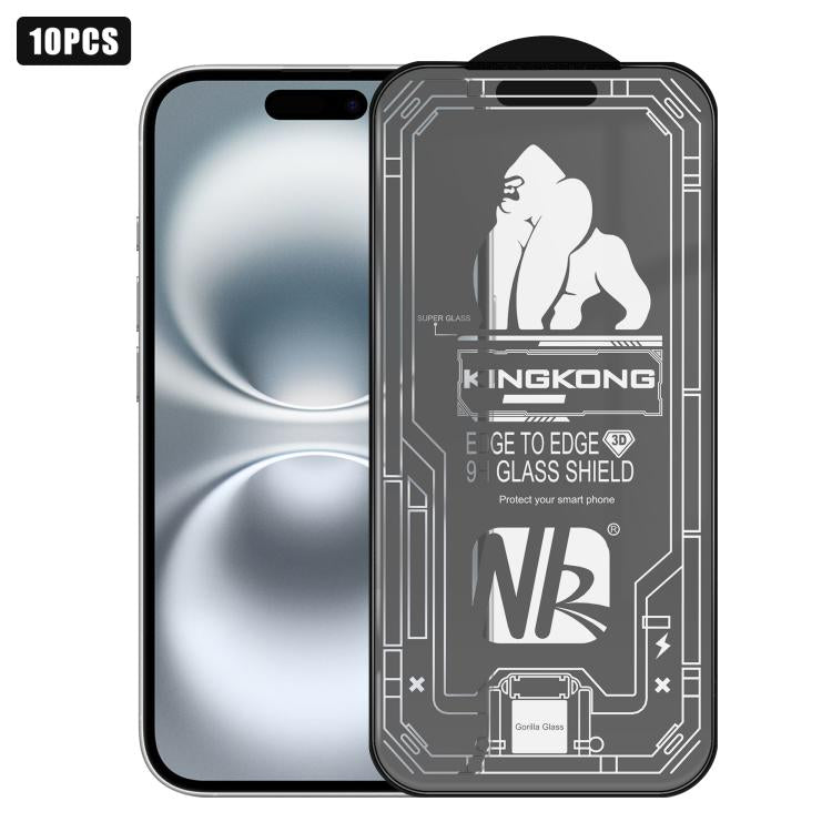For iPhone 16 10pcs 3D Large Arc Edge Electroplated Explosion-Proof Scratch-Resistant Full-Screen Frosted HD Tempered Glass Film