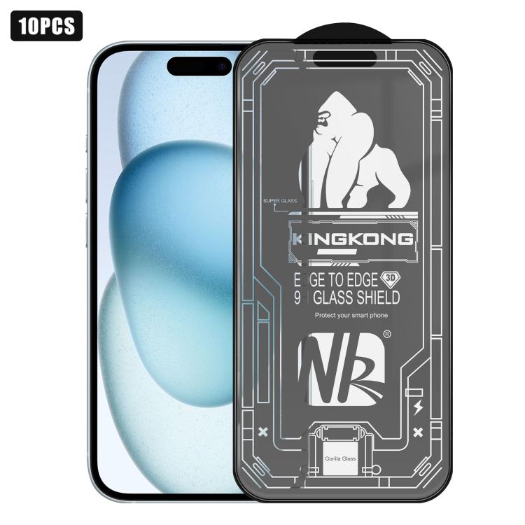 For iPhone 15 10pcs 3D Large Arc Edge Electroplated Explosion-Proof Scratch-Resistant Full-Screen Frosted HD Tempered Glass Film