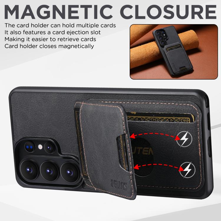 For Samsung Galaxy S26 Ultra 5G Suteni H02 Litchi Leather Card Wallet Stand Back Phone Case