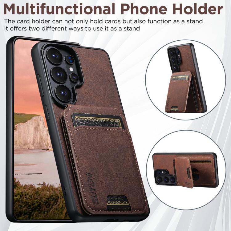 For Samsung Galaxy S26 Ultra 5G Suteni H02 Litchi Leather Card Wallet Stand Back Phone Case