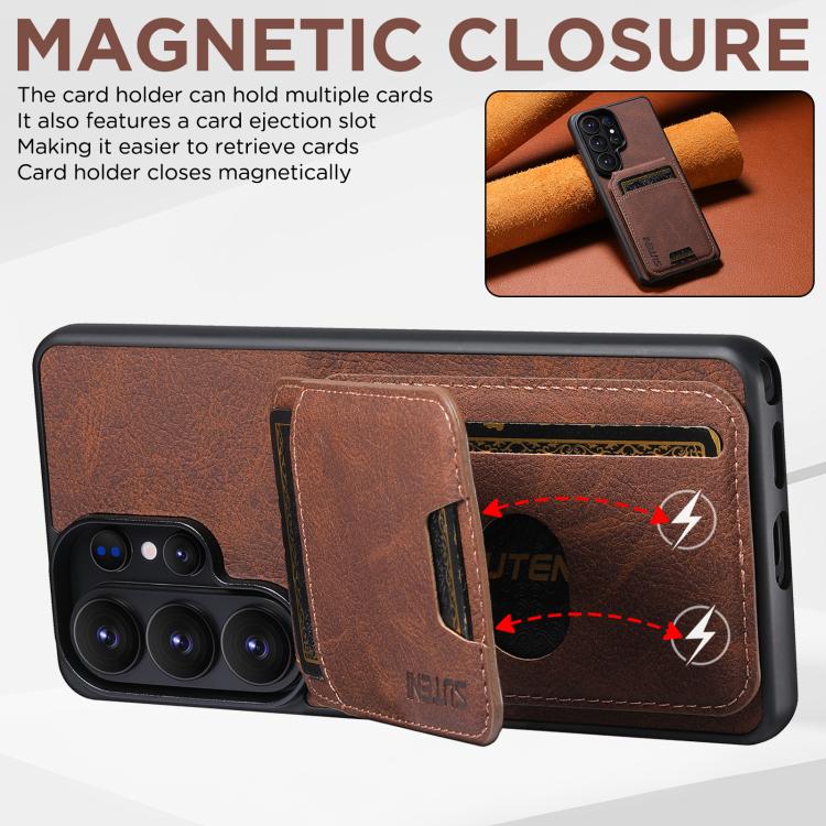 For Samsung Galaxy S26 Ultra 5G Suteni H02 Litchi Leather Card Wallet Stand Back Phone Case