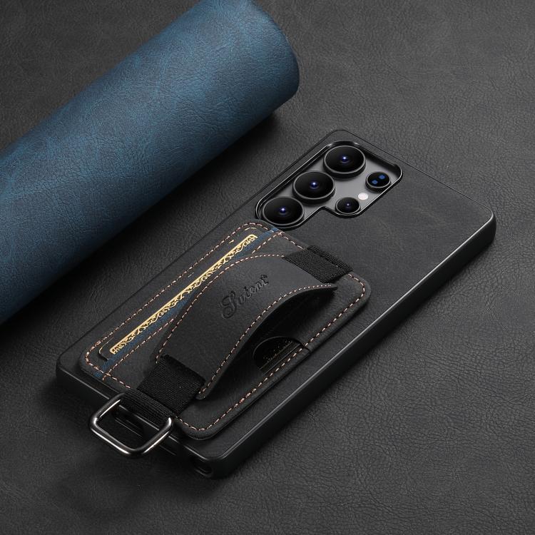 For Samsung Galaxy S25 Ultra 5G Suteni H13 Litchi Leather Wrist Strap Wallet Back Phone Case