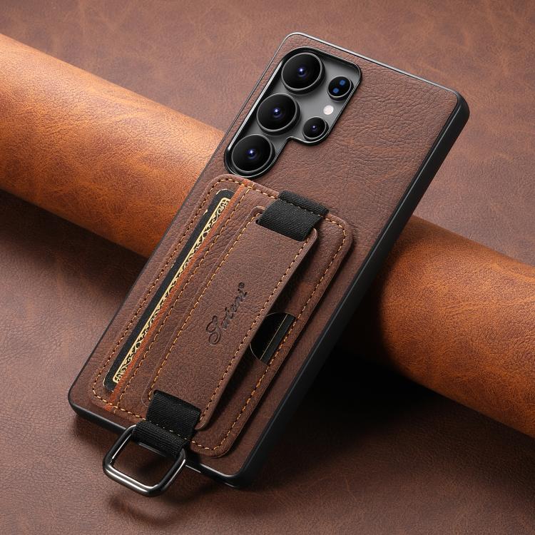 For Samsung Galaxy S25 Ultra 5G Suteni H13 Litchi Leather Wrist Strap Wallet Back Phone Case