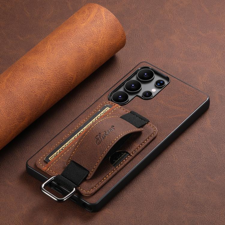 For Samsung Galaxy S25 Ultra 5G Suteni H13 Litchi Leather Wrist Strap Wallet Back Phone Case