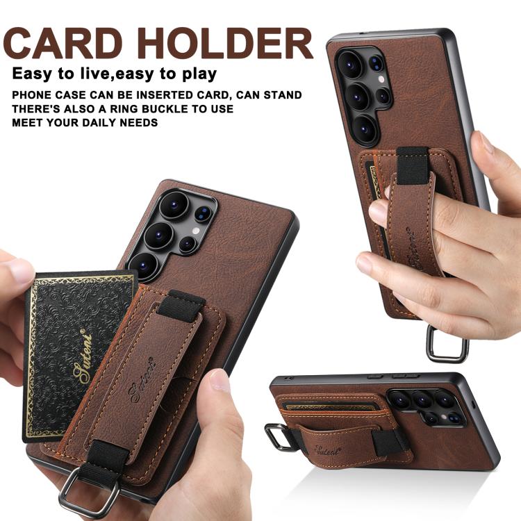 For Samsung Galaxy S25 Ultra 5G Suteni H13 Litchi Leather Wrist Strap Wallet Back Phone Case