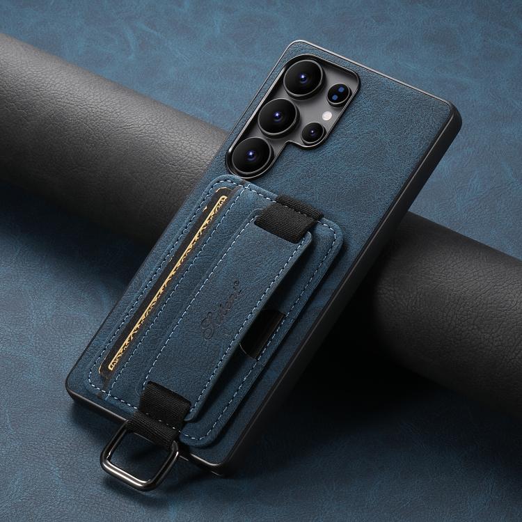 For Samsung Galaxy S25 Ultra 5G Suteni H13 Litchi Leather Wrist Strap Wallet Back Phone Case