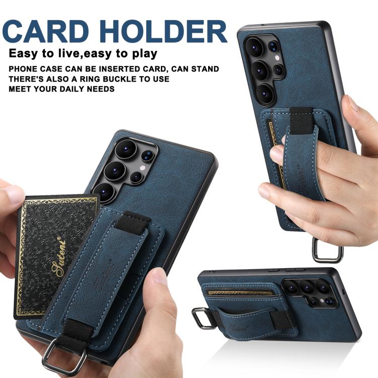 For Samsung Galaxy S25 Ultra 5G Suteni H13 Litchi Leather Wrist Strap Wallet Back Phone Case
