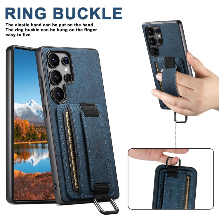 For Samsung Galaxy S25 Ultra 5G Suteni H13 Litchi Leather Wrist Strap Wallet Back Phone Case