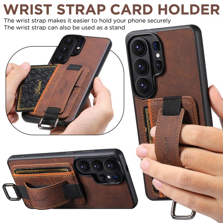 For Samsung Galaxy S26 Ultra 5G Suteni H13 Litchi Leather Wrist Strap Wallet Back Phone Case