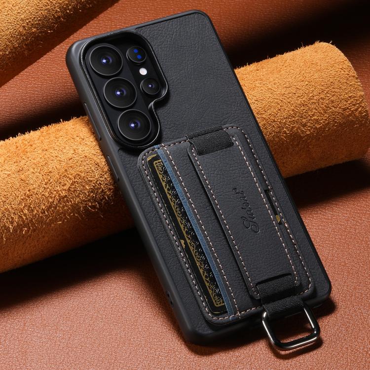 For Samsung Galaxy S26+ 5G Suteni H13 Litchi Leather Wrist Strap Wallet Back Phone Case