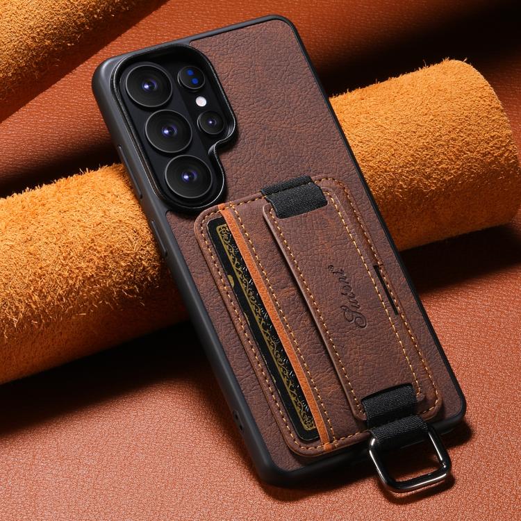 For Samsung Galaxy S26+ 5G Suteni H13 Litchi Leather Wrist Strap Wallet Back Phone Case