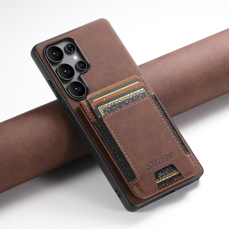 For Samsung Galaxy S25 Ultra 5G Suteni H03 Litchi Leather Card Bag Stand Back Phone Case