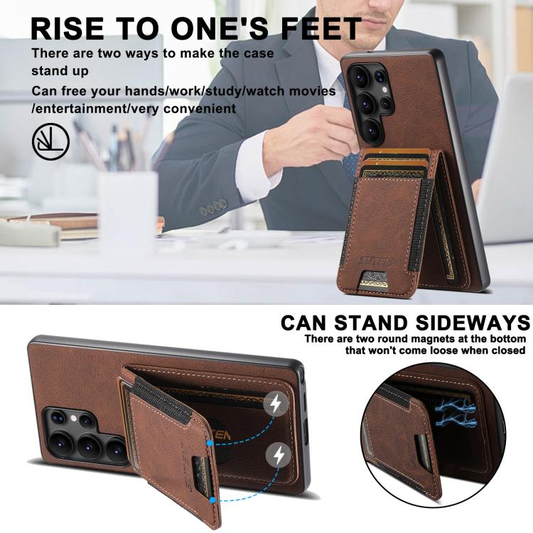 For Samsung Galaxy S25 Ultra 5G Suteni H03 Litchi Leather Card Bag Stand Back Phone Case