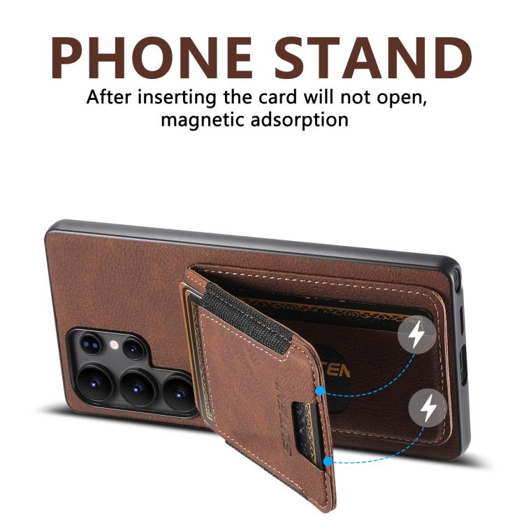 For Samsung Galaxy S25 Ultra 5G Suteni H03 Litchi Leather Card Bag Stand Back Phone Case