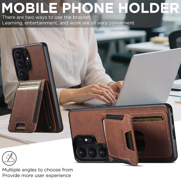 For Samsung Galaxy S26 Ultra 5G Suteni H03 Litchi Leather Card Bag Stand Back Phone Case