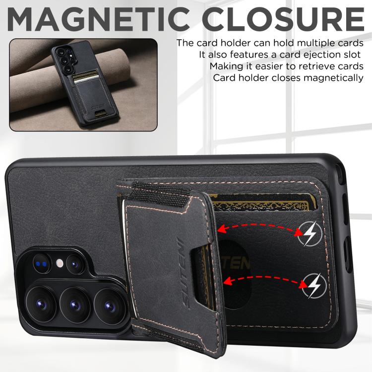 For Samsung Galaxy S26+ 5G Suteni H03 Litchi Leather Card Bag Stand Back Phone Case