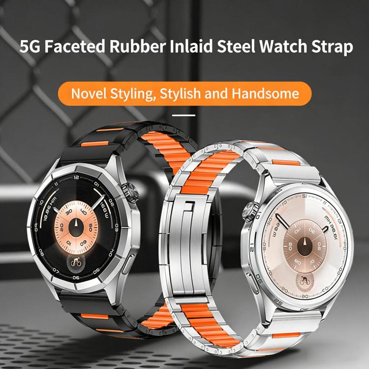 22mm Multi-Faceted Rubber Inlaid Stainless Steel Watch Band
