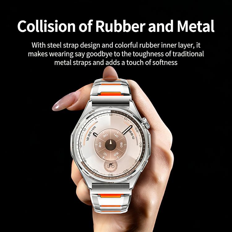 22mm Multi-Faceted Rubber Inlaid Stainless Steel Watch Band