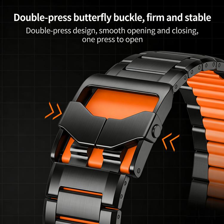 22mm Multi-Faceted Rubber Inlaid Stainless Steel Watch Band