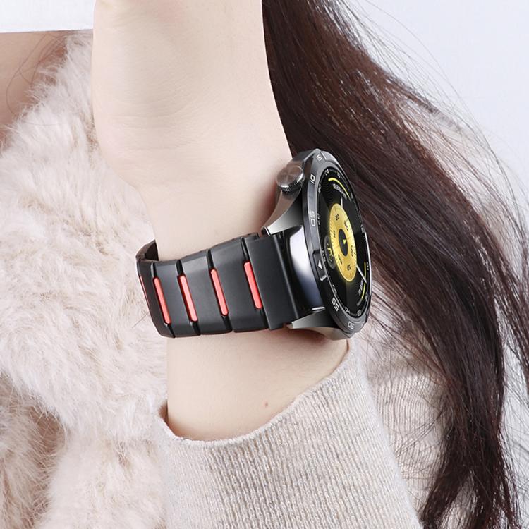 22mm Multi-Faceted Rubber Inlaid Stainless Steel Watch Band