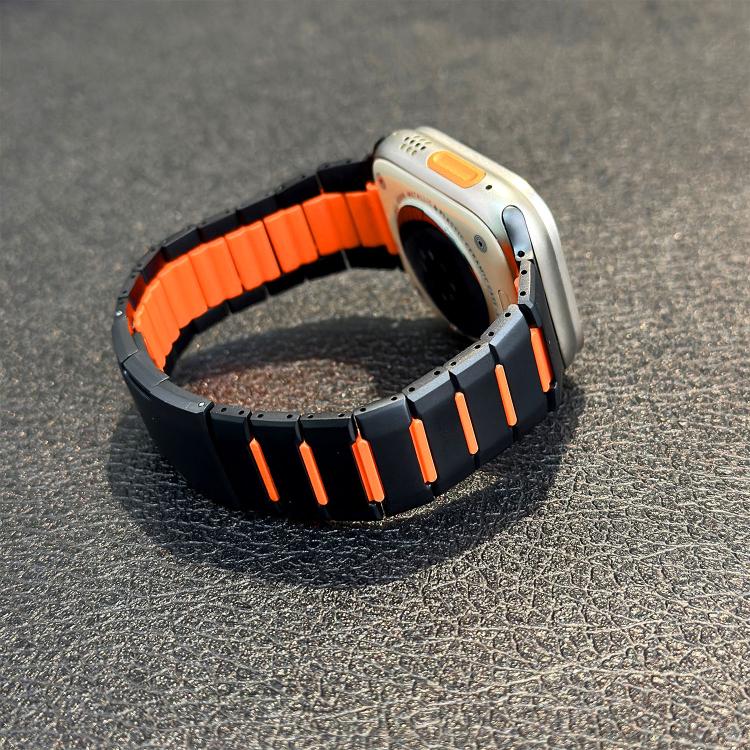 For Apple Watch 49mm / 46mm / 45mm / 44mm Curved Two-Tone Side-Release Stainless Steel Watch Band