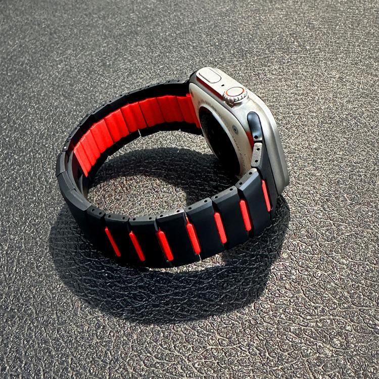 For Apple Watch 49mm / 46mm / 45mm / 44mm Curved Two-Tone Side-Release Stainless Steel Watch Band