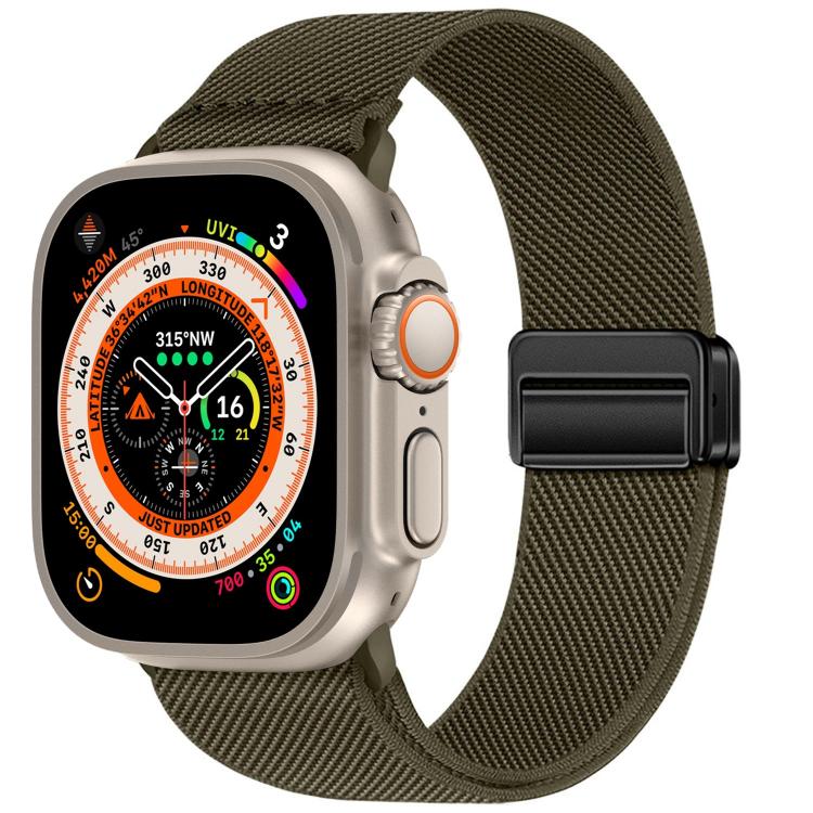 For Apple Watch 49mm / 46mm / 45mm / 44mm Double Magnetic Buckle Elastic Nylon Watch Band