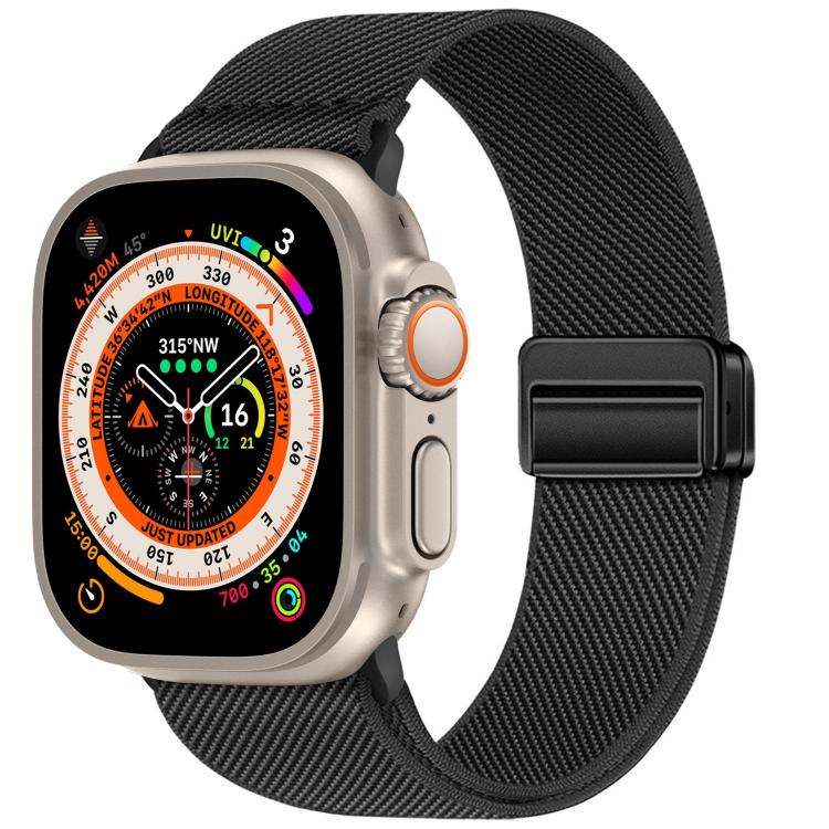 For Apple Watch 49mm / 46mm / 45mm / 44mm Double Magnetic Buckle Elastic Nylon Watch Band