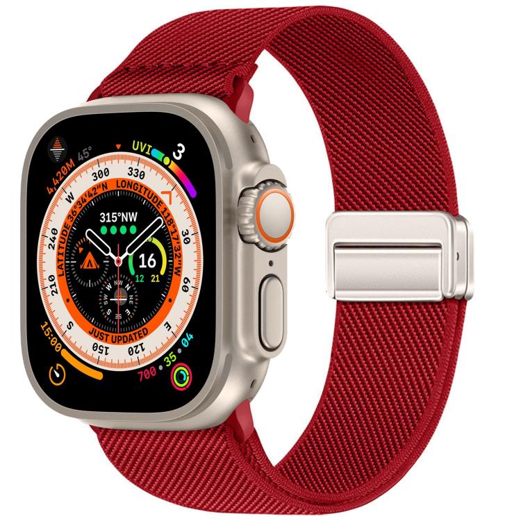 For Apple Watch 49mm / 46mm / 45mm / 44mm Double Magnetic Buckle Elastic Nylon Watch Band