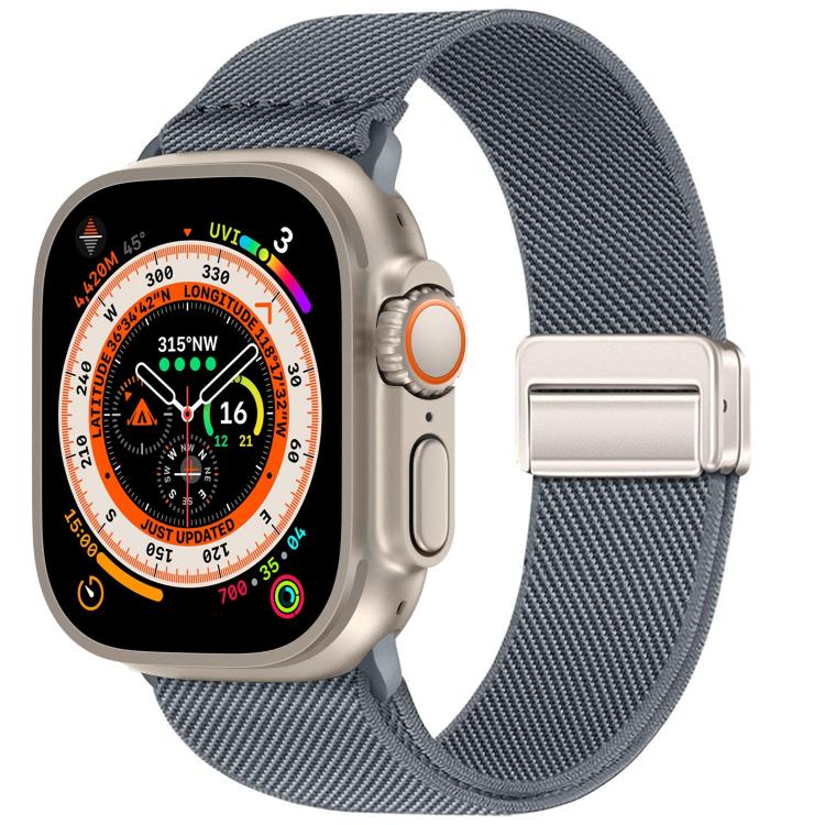 For Apple Watch 49mm / 46mm / 45mm / 44mm Double Magnetic Buckle Elastic Nylon Watch Band