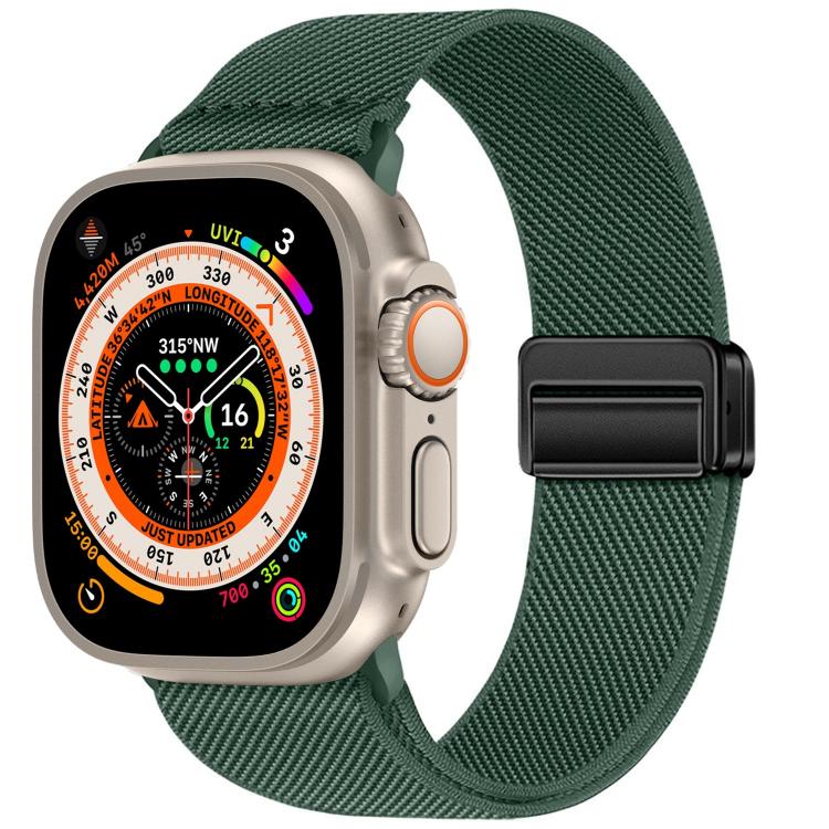 For Apple Watch 49mm / 46mm / 45mm / 44mm Double Magnetic Buckle Elastic Nylon Watch Band