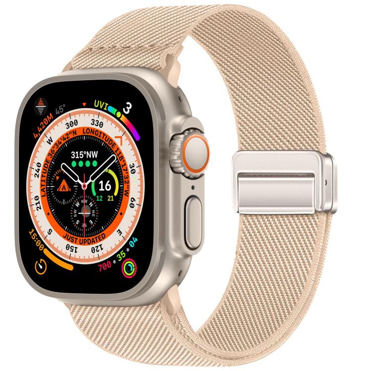 For Apple Watch 49mm / 46mm / 45mm / 44mm Double Magnetic Buckle Elastic Nylon Watch Band