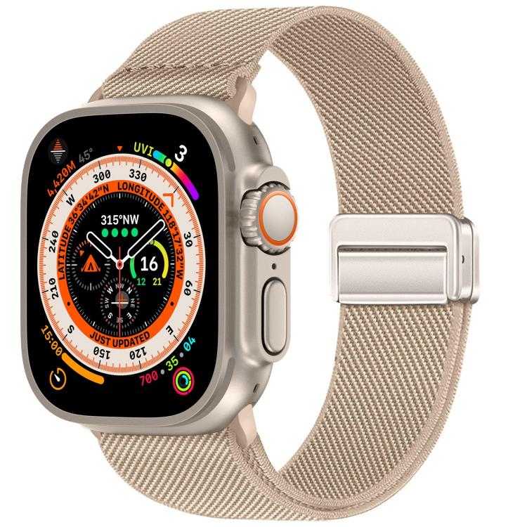 For Apple Watch 49mm / 46mm / 45mm / 44mm Double Magnetic Buckle Elastic Nylon Watch Band