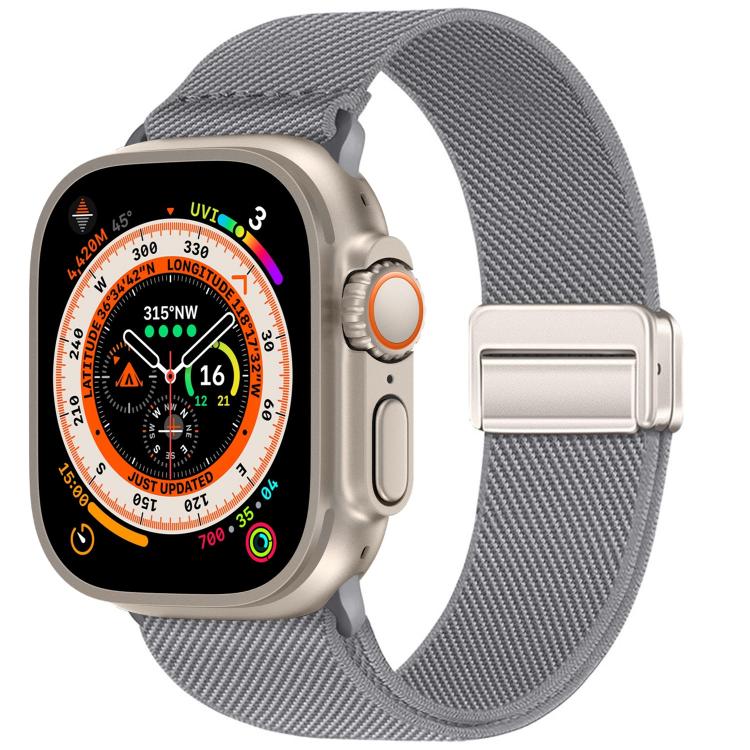 For Apple Watch 49mm / 46mm / 45mm / 44mm Double Magnetic Buckle Elastic Nylon Watch Band