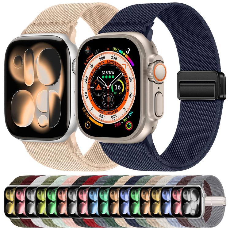 For Apple Watch 42mm / 41mm / 40mm / 38mm Double Magnetic Buckle Elastic Nylon Watch Band