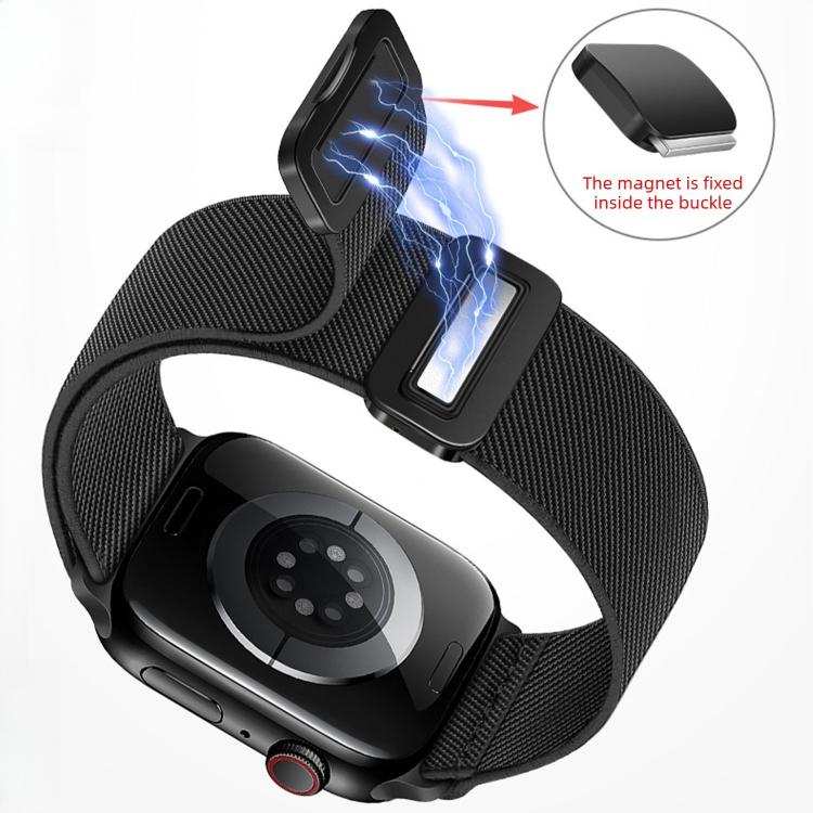 For Apple Watch 49mm / 46mm / 45mm / 44mm Double Magnetic Buckle Elastic Nylon Watch Band
