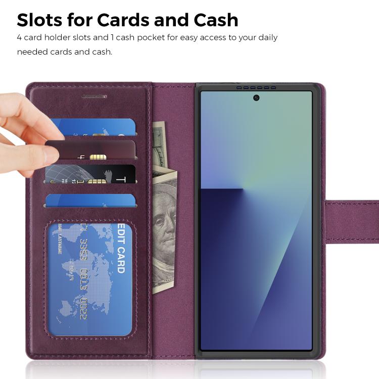 For Samsung Galaxy Z Fold7 5G Lingdun Detachable Magnetic Foldable Vegan Leather Phone Case