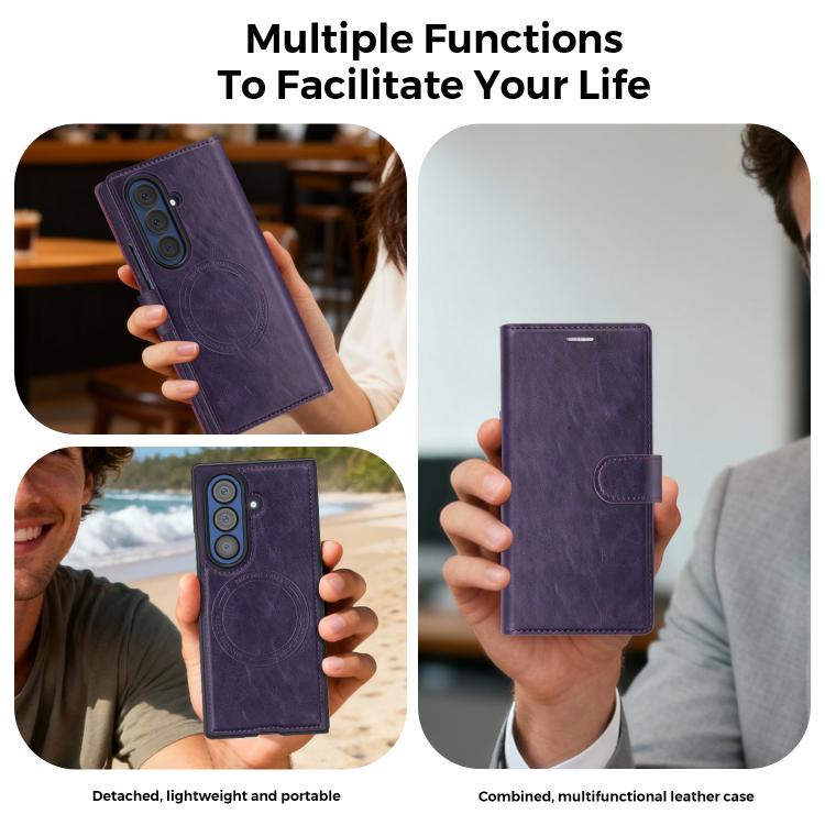 For Samsung Galaxy Z Fold7 5G Lingdun Detachable Magnetic Foldable Vegan Leather Phone Case