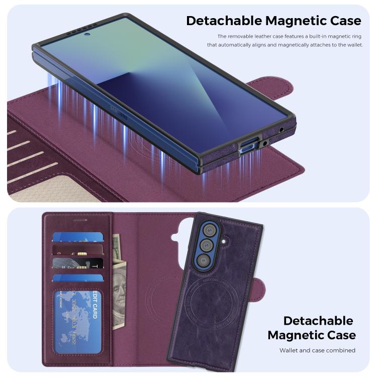For Samsung Galaxy Z Fold7 5G Lingdun Detachable Magnetic Foldable Vegan Leather Phone Case