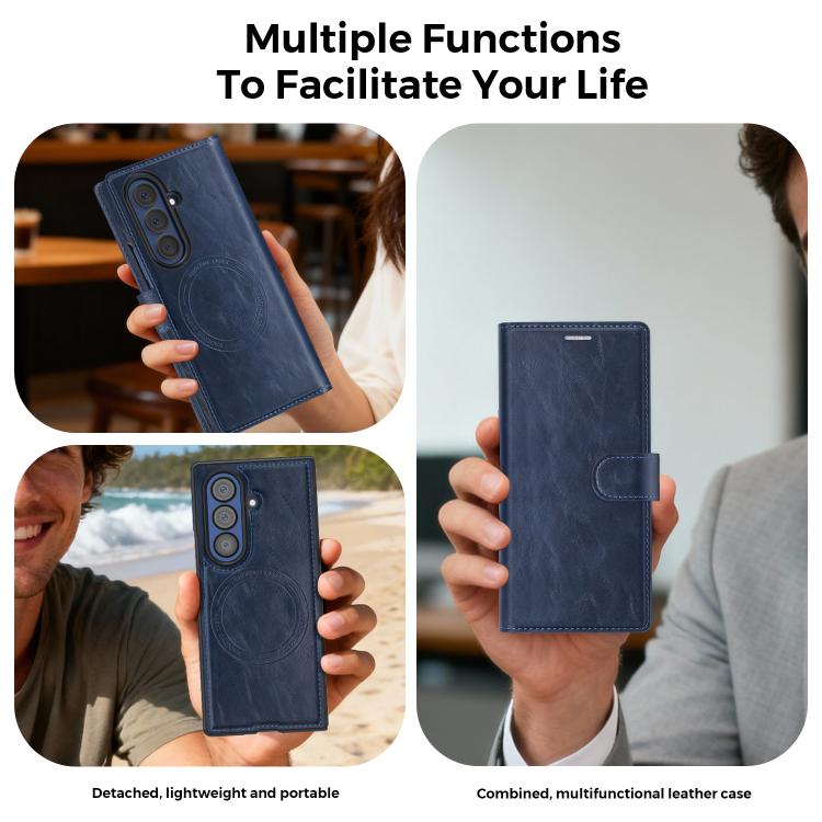For Samsung Galaxy Z Fold7 5G Lingdun Detachable Magnetic Foldable Vegan Leather Phone Case